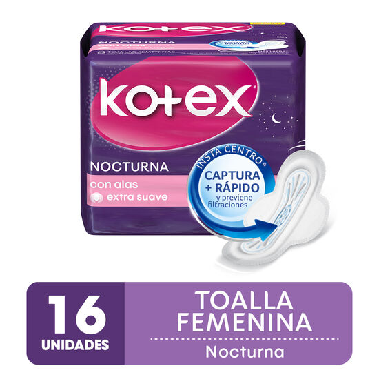 Toallitas Femeninas Kotex Nocturna Con Alas X 16 Unidades